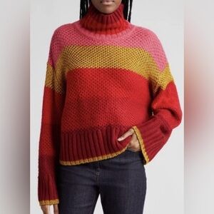 FARM Rio Multicolor Shiny Stripe Turtleneck Sweater